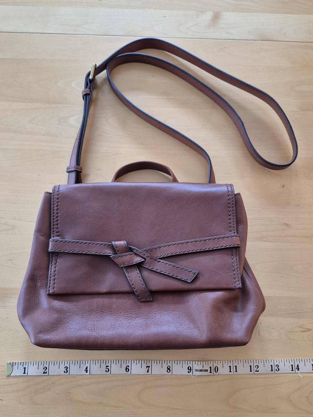 Brown Fossil Leather Crossbody Bag with Knot Detail